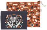 Danica Jubilee - Recyled Cotton Setof 2 Zip Pouches You are Worth It