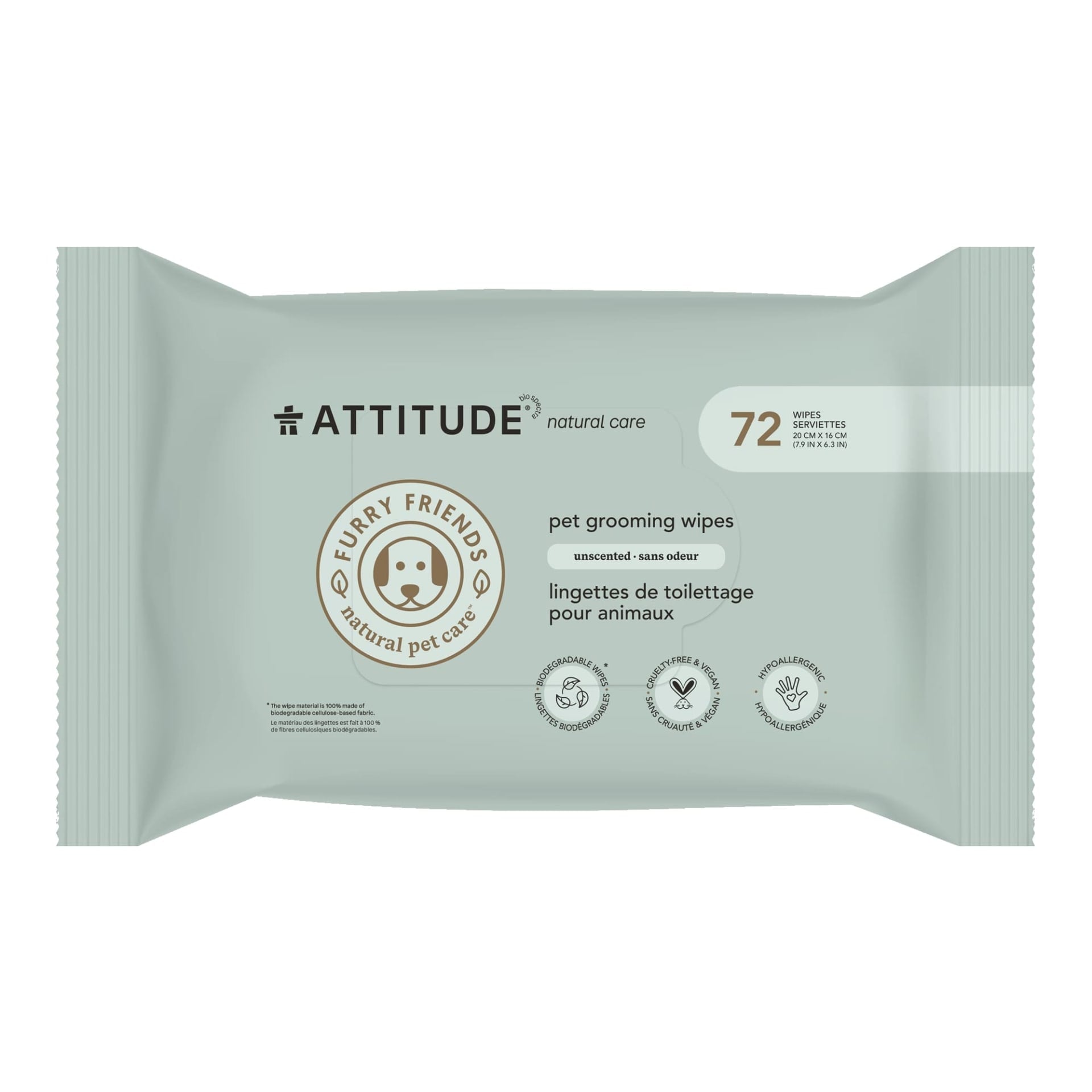 Attitude - Furry Friends Deodorizing Pet Grooming Wipes Unscented